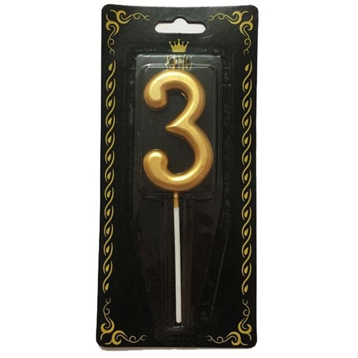 3 Yaş Rakam Işıltılı Gold Mum
