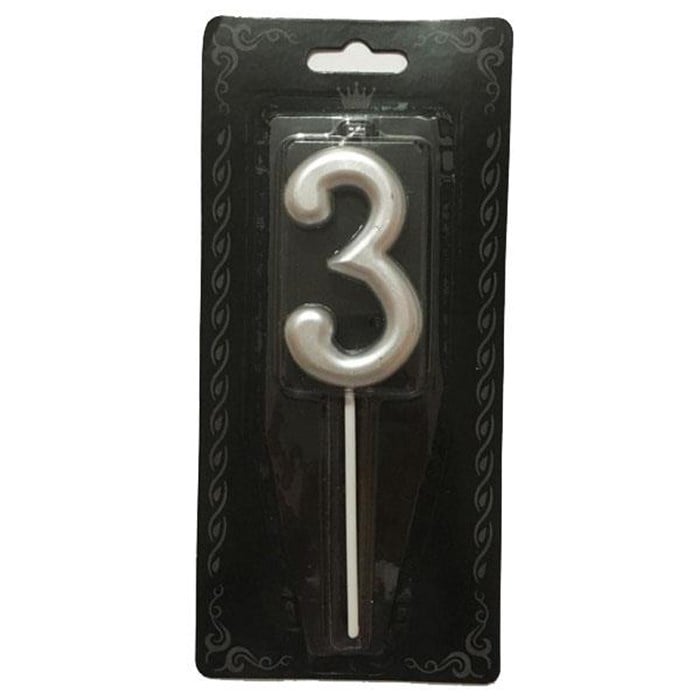 3 Yaş Rakam Lüks Gümüş Mum