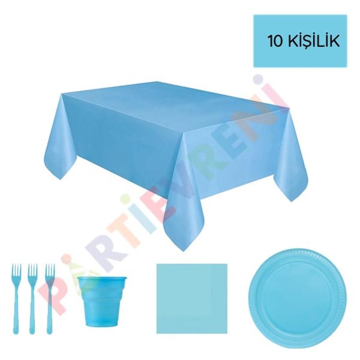 Açık Mavi Kullan At Parti Seti - 10 Kişilik