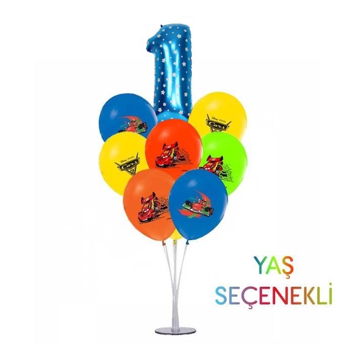 Ayaklı Balon Standı - Cars Temalı ve Yaş Seçenekli