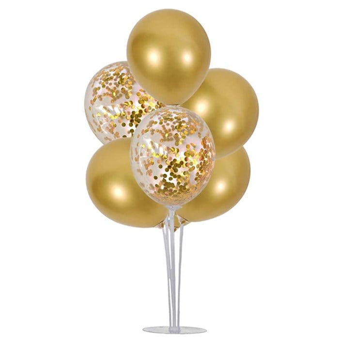 Ayaklı Balon Standı - Gold konfetili Gold Balonlu