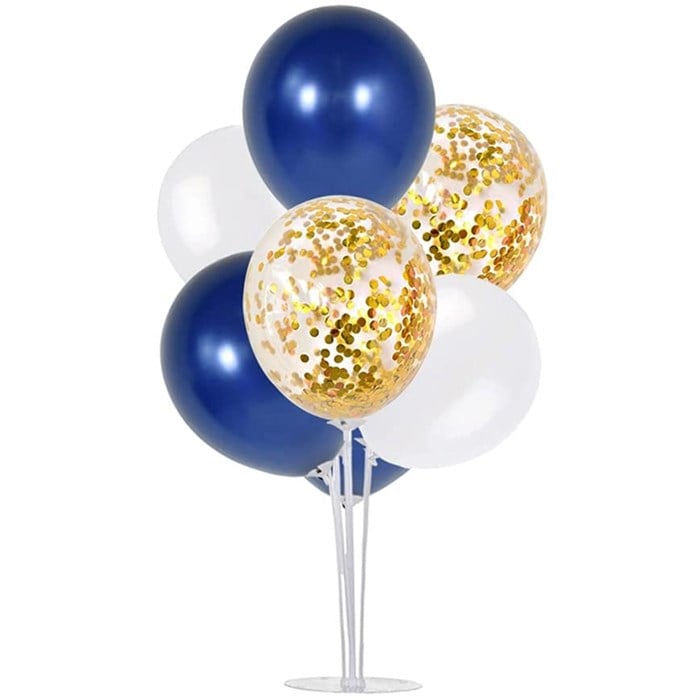 Ayaklı Balon Standı - Gold Konfetili Lacivert Beyaz Balonlu