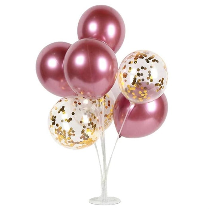 Ayaklı Balon Standı - Gold konfetili Pembe Krom Balonlu
