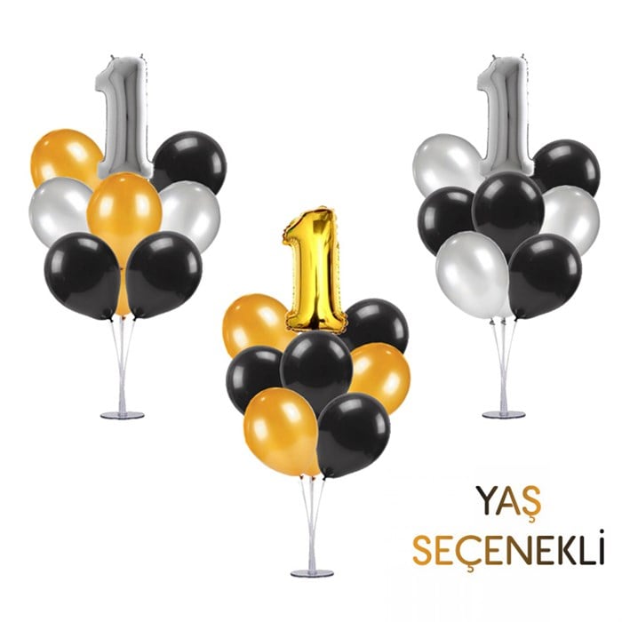 Ayaklı Balon Standı - Gold Siyah Gümüş Yaş ve Renk Seçenekli
