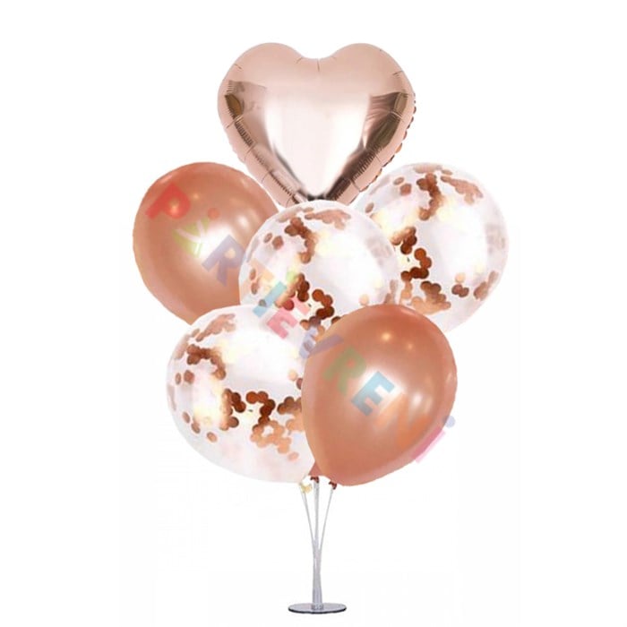 Ayaklı Balon Standı - Rose Kalpli ve Konfeti Balonlu