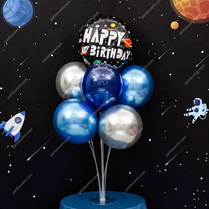 Ayaklı Balon Standı - Uzay ve Krom Balonlu