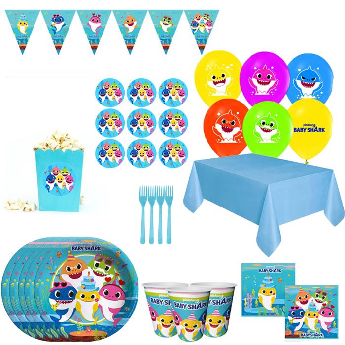 Baby Shark Temali Lüks Doğum Günü Seti 24 Kişilik