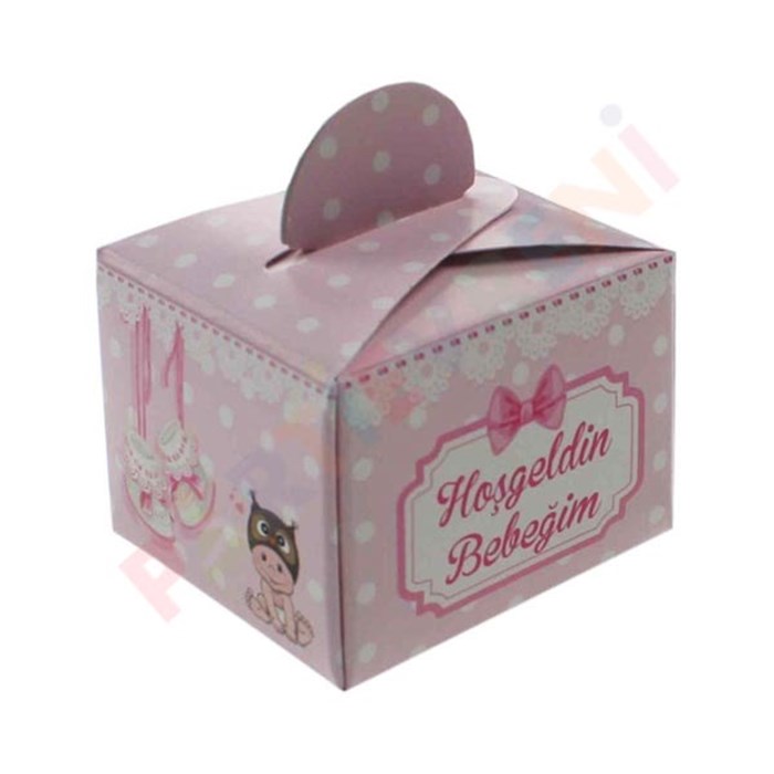 Baby Shower Pembe Lokum Şeker Kutusu - 10 Adet