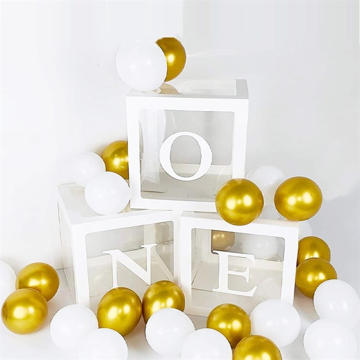 Balonlu One Yazılı Şeffaf Kutu Harf Seti