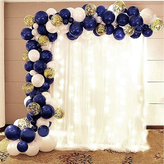 Beyaz Gece Mavisi Gold Konfetili Balon Zincir Seti 