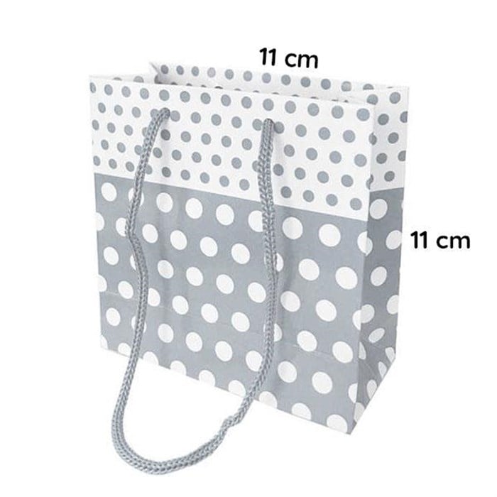 
Beyaz Gümüş Puantiyeli Hediyelik Karton Çanta - 11 cm x 11 cm
