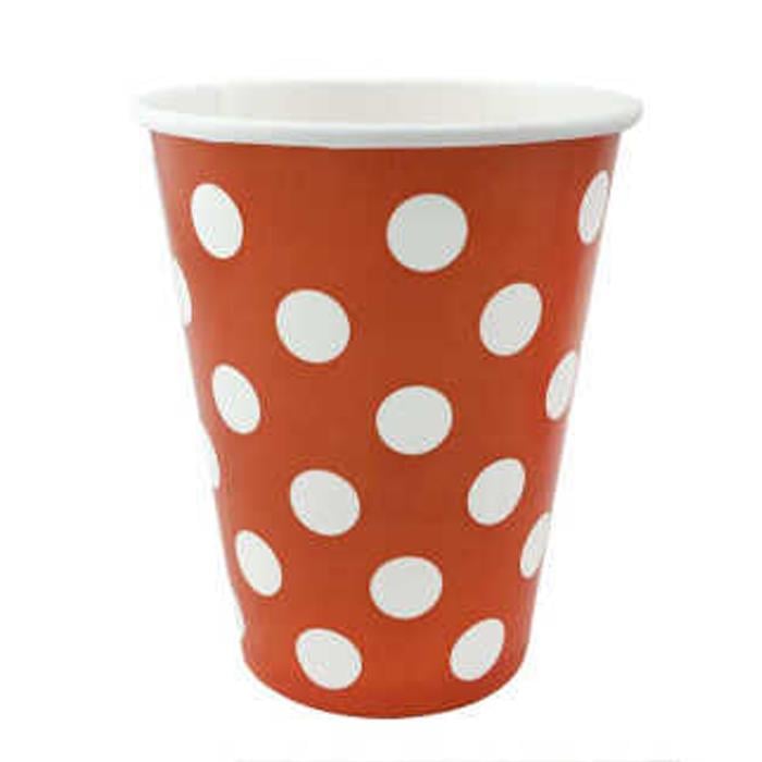 Beyaz Puantiyeli Kırmızı Bardak 8'li