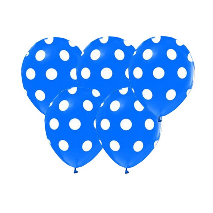 Beyaz Puantiyeli Mavi Balon - 10 Adet