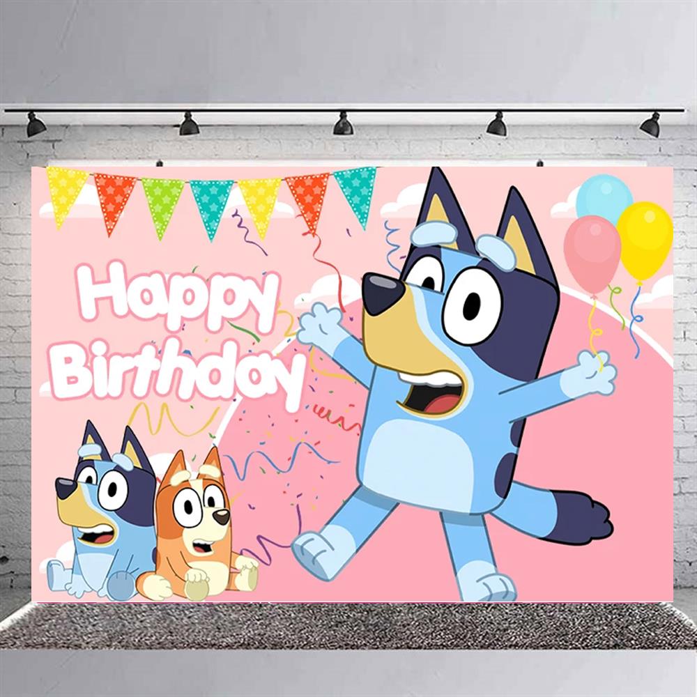 Bluey Pembe Temalı Doğum Günü Branda Afişi