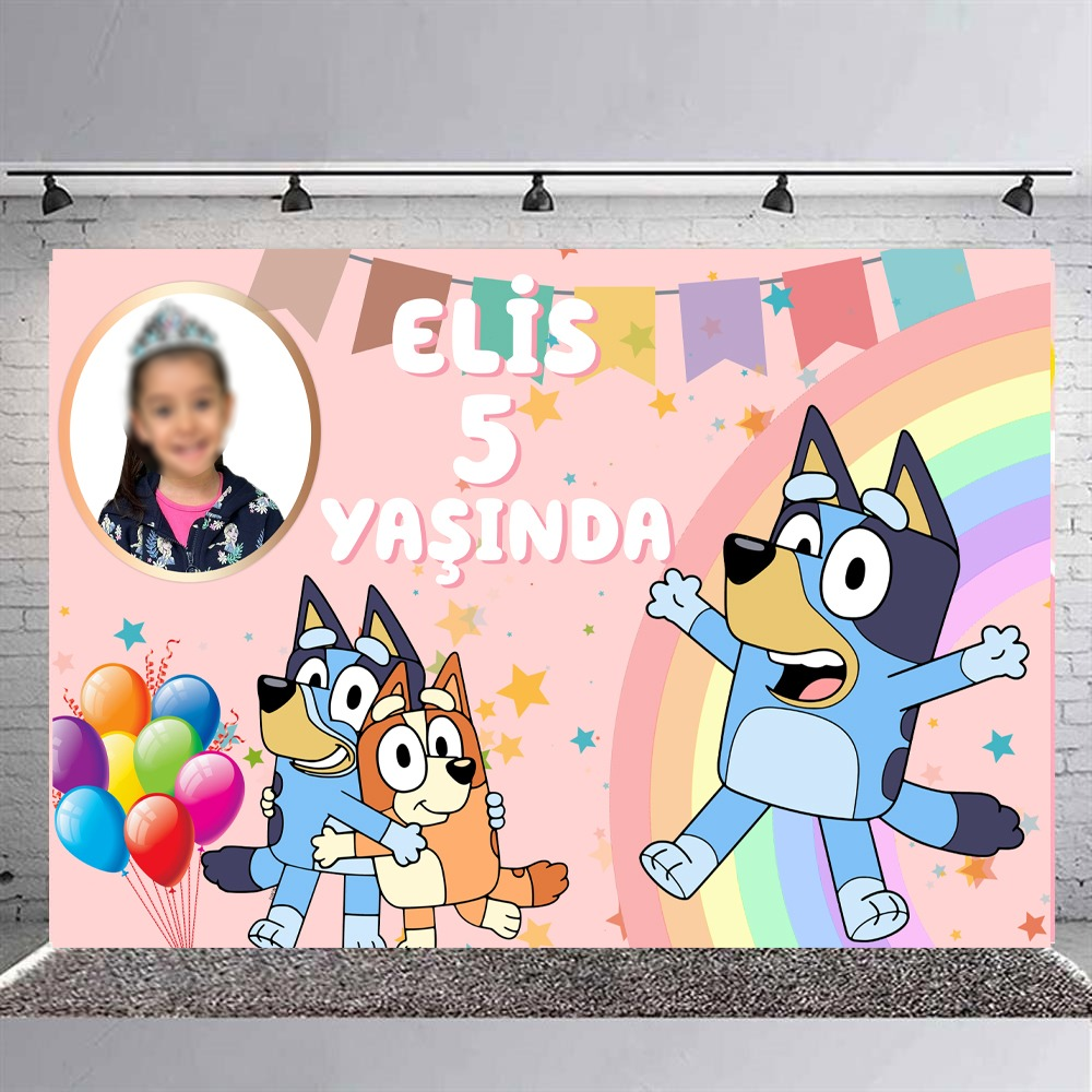 Bluey Pembe Temalı Doğum Günü Kişiye Özel Afiş
