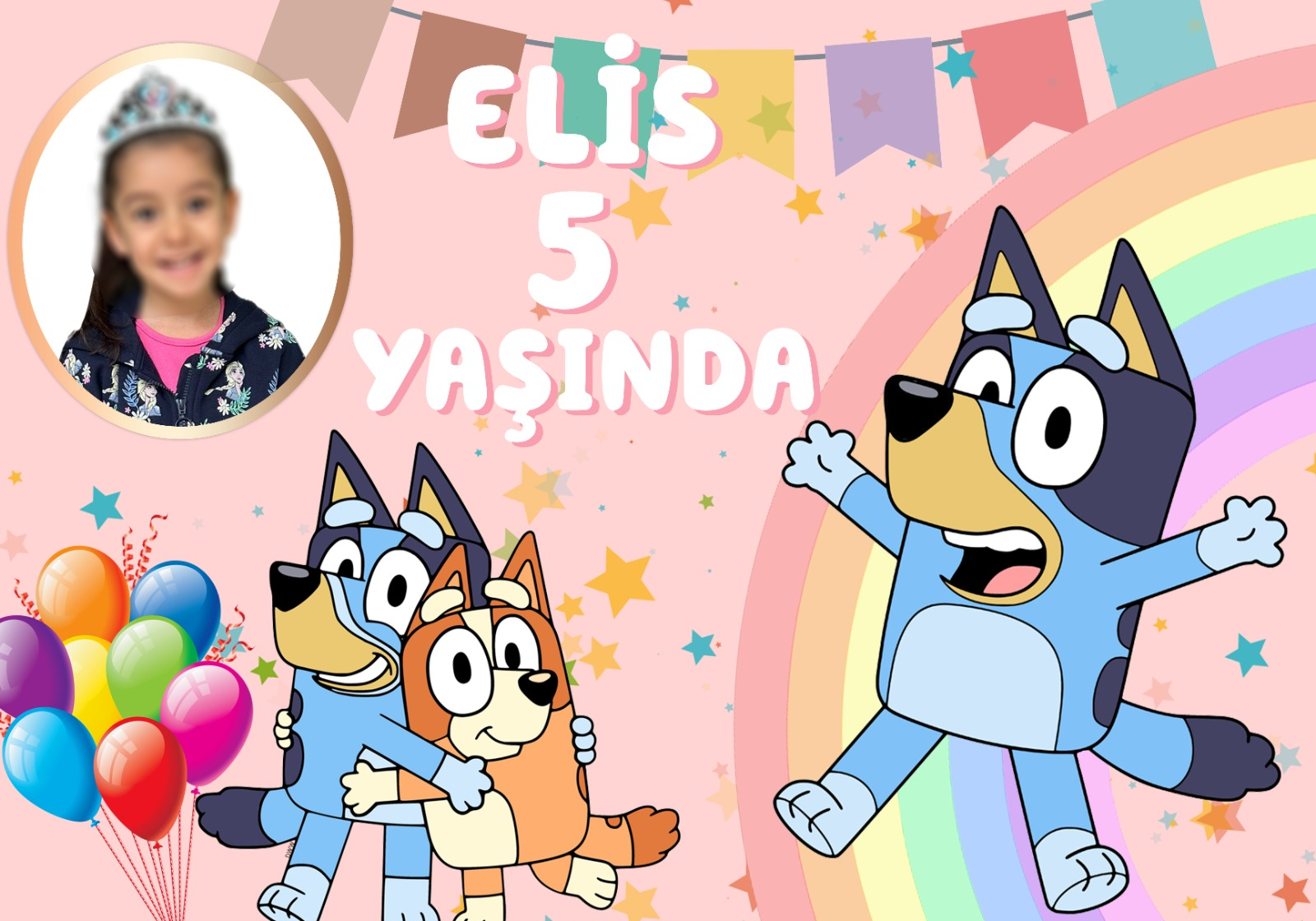 Bluey Pembe Temalı Doğum Günü Kişiye Özel Afiş