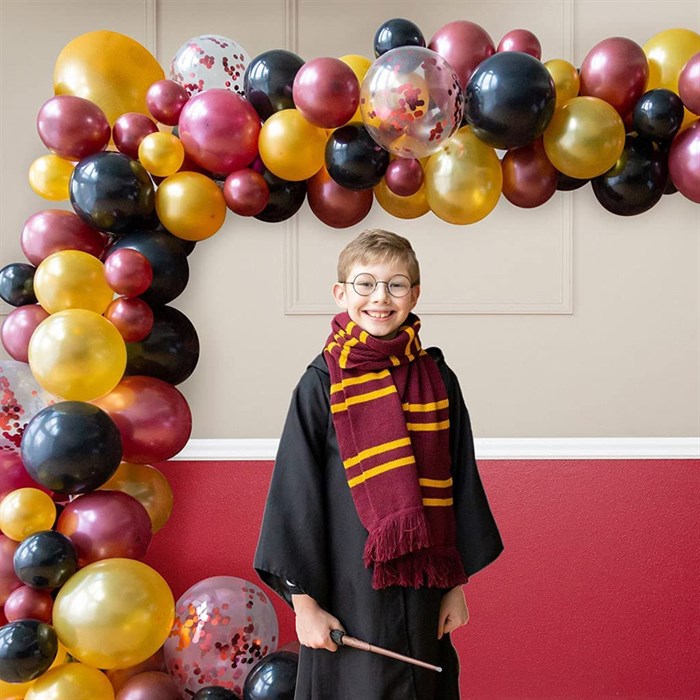 Bordo Gold Siyah Kırmızı Konfetili Balon Zincir Seti