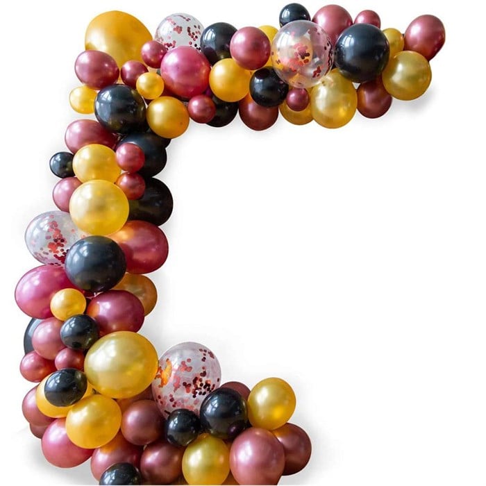 Bordo Gold Siyah Kırmızı Konfetili Balon Zincir Seti