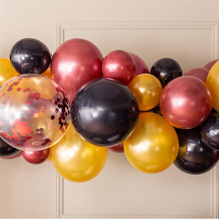 Bordo Gold Siyah Kırmızı Konfetili Balon Zincir Seti