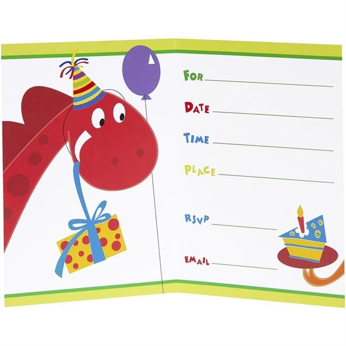 Dinozor Temalı Doğum Günü Davetiyesi 8'li