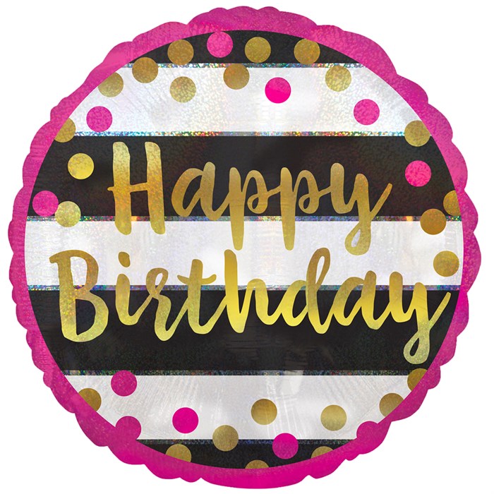 Fuşya Gold Happy Birthday Folyo Balon 45 cm