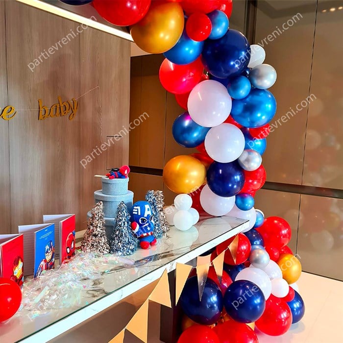 Gece Mavisi Kırmızı Beyaz Mavi Krom Zincir Balon Seti