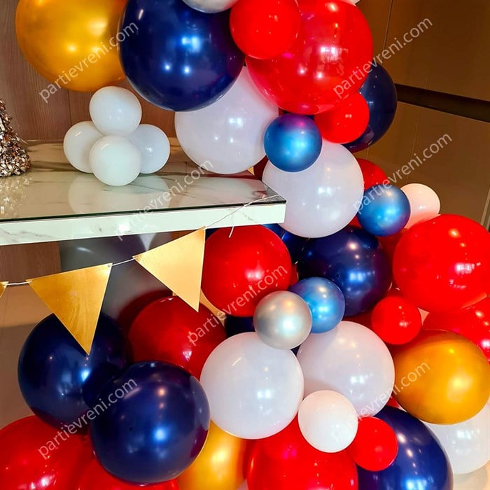 Gece Mavisi Kırmızı Beyaz Mavi Krom Zincir Balon Seti