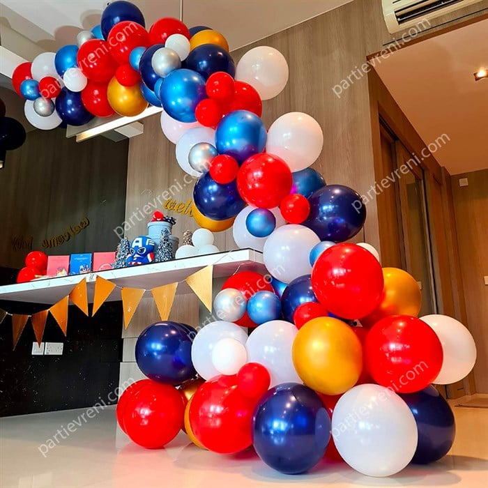 Gece Mavisi Kırmızı Beyaz Mavi Krom Zincir Balon Seti