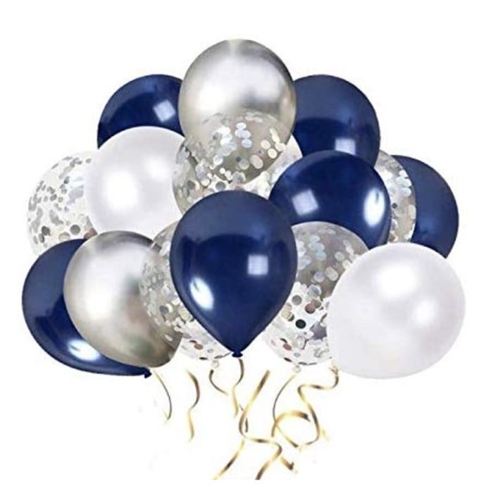 Gece Mavisi Konfetili Gümüş Balon Seti 15 Adet