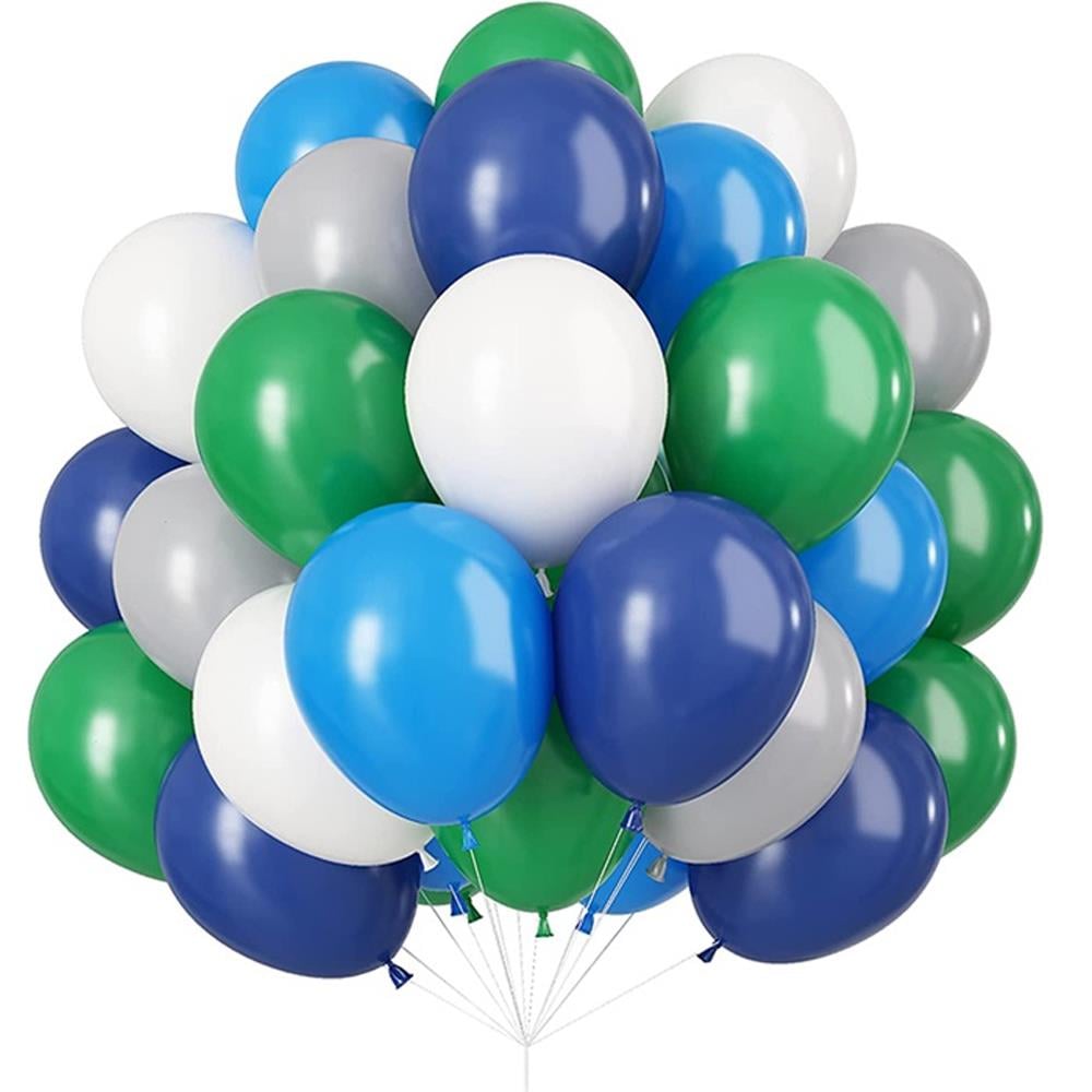 Gece Mavisi Yeşil Beyaz Açık Mavi Karışık Balon Seti 10'lu