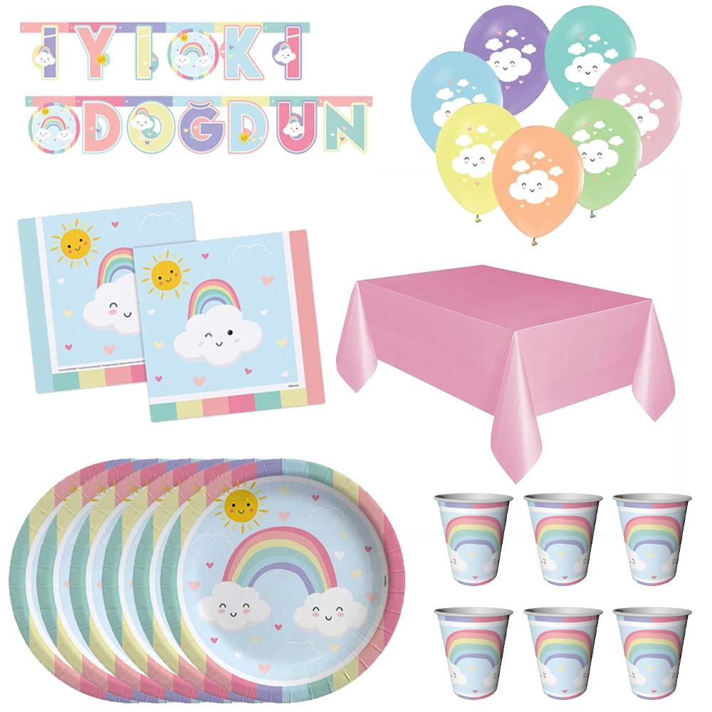 Gökkuşağı Temalı Doğum Günü Seti 16 Kişilik