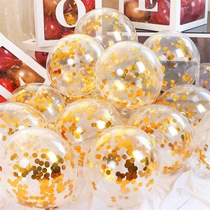 Gold Konfetili Şeffaf Balon Seti - 10 Adet