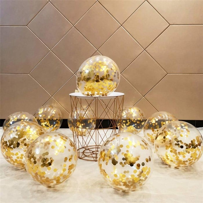 Gold Konfetili Şeffaf Balon Seti - 10 Adet