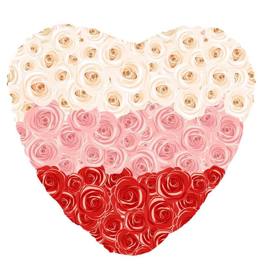 Gül Desenli Kalp Folyo Balon - 45 cm