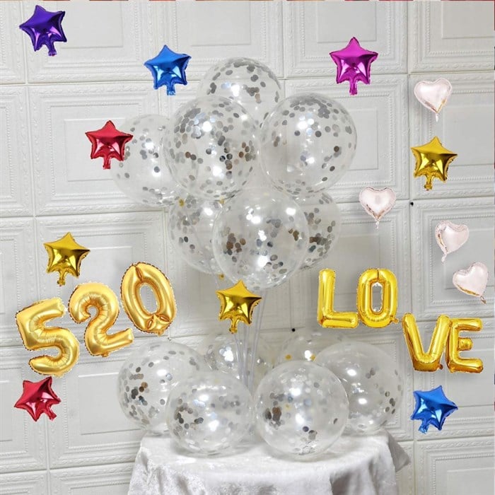 Gümüş Konfetili Şeffaf Balon Seti - 10 Adet