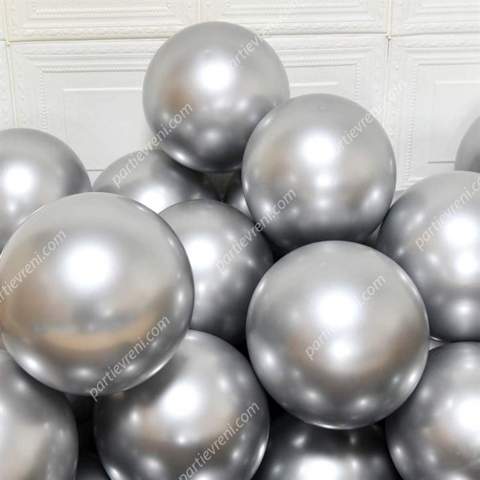 Gümüş Krom Kaplı Metalik Balon - 5 Adet