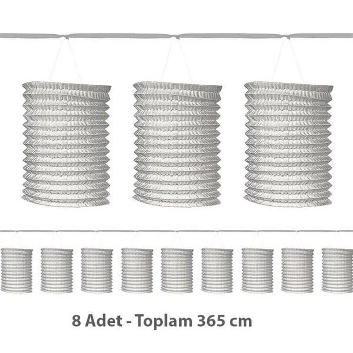 Gümüş Sıralı Akordiyon Fener Süs - 365 cm