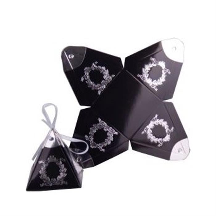 Gümüş Varaklı Siyah Üçgen Mevlüt ve Şeker Kutusu 5'li