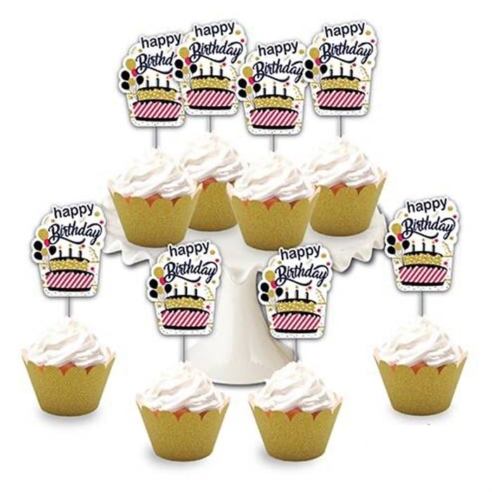 Happy Birthday Beyaz Gold Premium Kürdan - 8 Adet