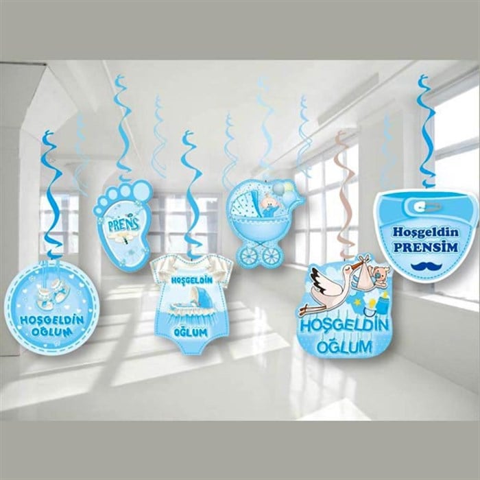 Hoşgeldin Oğlum Mavi Asma Süs Seti