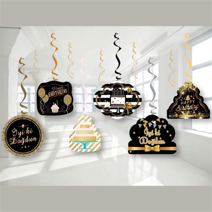 İyi ki Doğdun Siyah Gold Asma Süs Seti