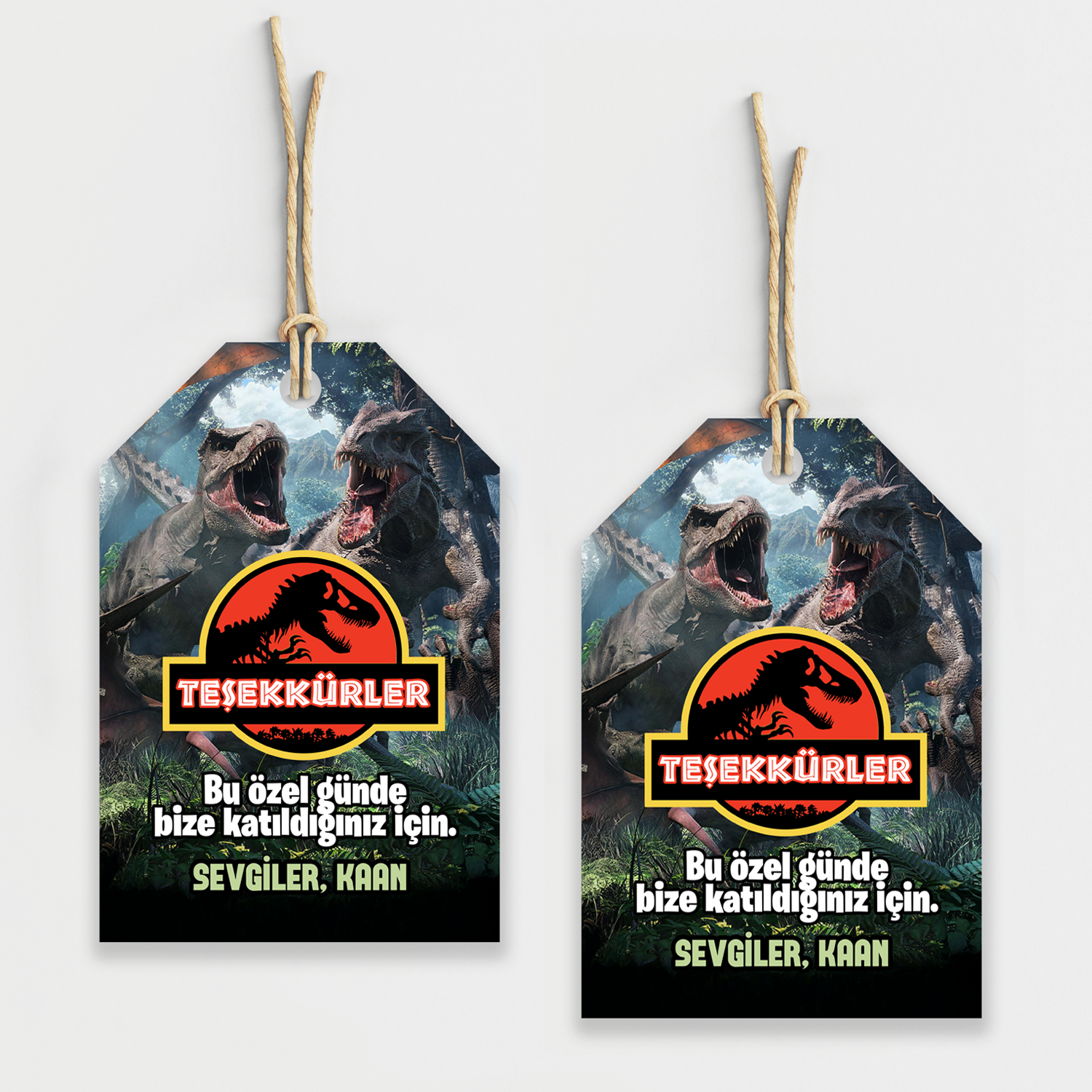 Jurassic Temalı Kişiye Özel Teşekkür Kartı 8'li