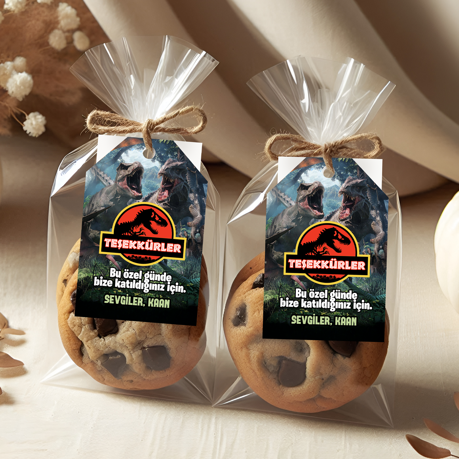 Jurassic Temalı Kişiye Özel Teşekkür Kartı 8'li