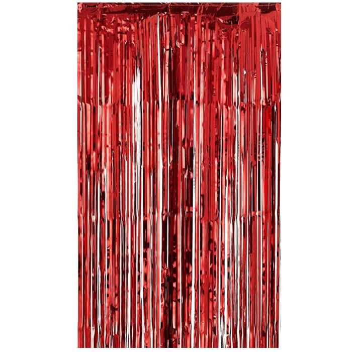 Kırmızı Işıltılı Püsküllü Arka Fon Perdesi 100x200 cm