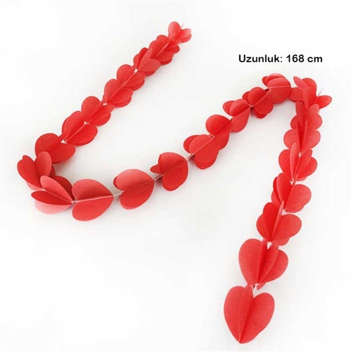Kırmızı Kalp Asma Kağıt Süs - 160 cm