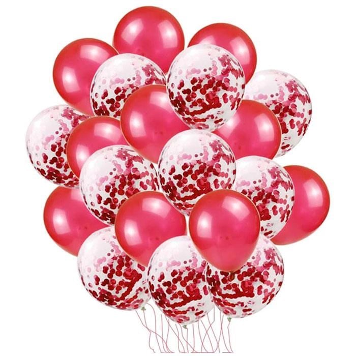 Kırmızı Konfetili Balon Seti - 20 Adet