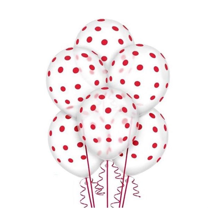 Kırmızı Puantiyeli Şeffaf Balon - 10 Adet