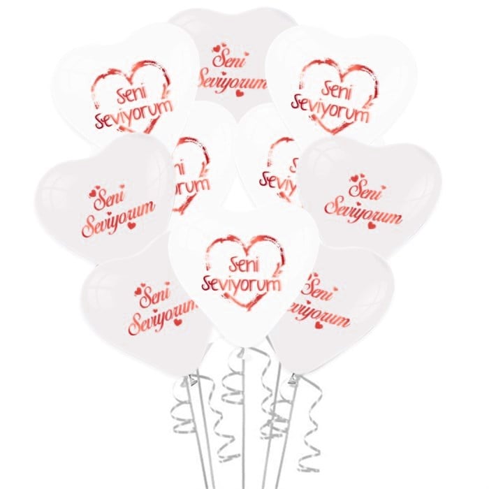 Kırmızı Seni Seviyorum Baskılı Kalpli Şeffaf Lateks Balon 10 Adet
