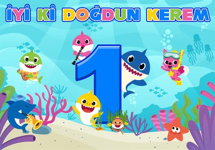 Kişiye Özel Baby Shark Doğum Günü Afişi - 4 Boy Seçenekli