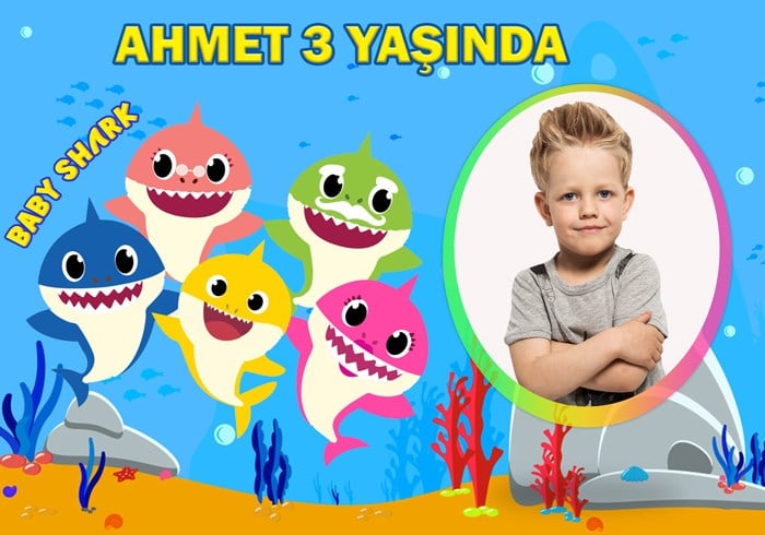 Kişiye Özel Baby Shark Doğum Günü Afişi - 70 cm - 100 cm